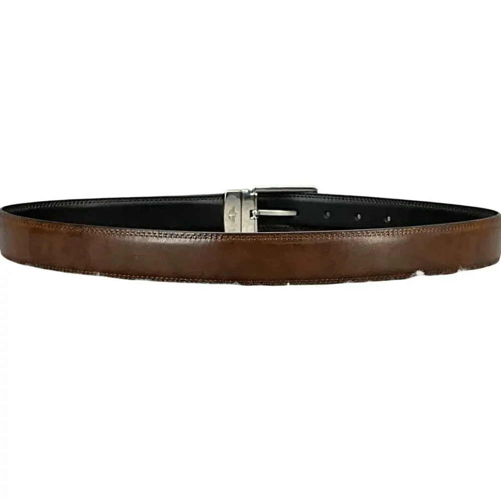 Dockers Reversible Black/Brown Leather Brushed Nickel Buckle Belt Men 30” - 36”